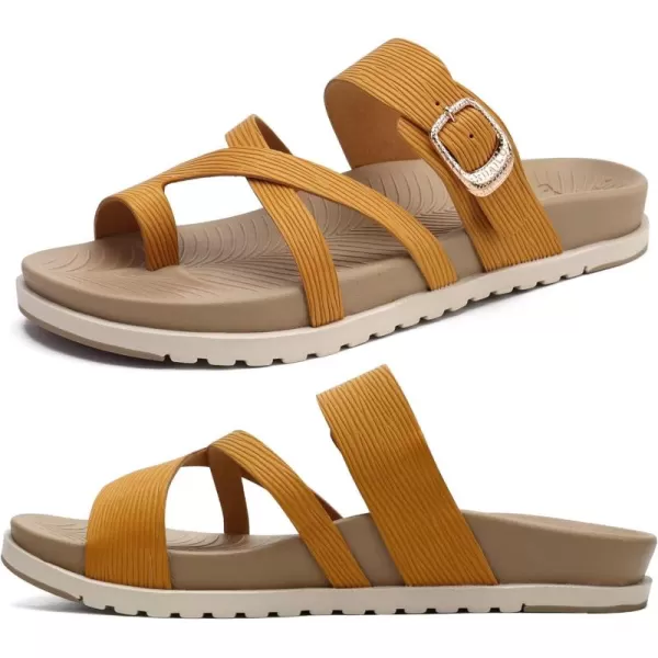 KuaiLu Womens Orthotic Slides Fashion Strappy Flat Sandals With Comfortable Plantar Fasciitis Arch Support Summer Adjustable Braided Open Toe Cushion Womans Dressy Sandals Size5-11