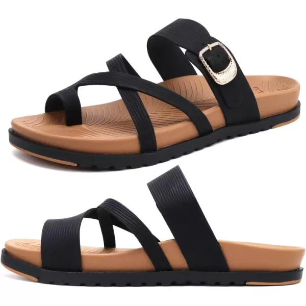KuaiLu Womens Orthotic Slides Fashion Strappy Flat Sandals With Comfortable Plantar Fasciitis Arch Support Summer Adjustable Braided Open Toe Cushion Womans Dressy Sandals Size5-11
