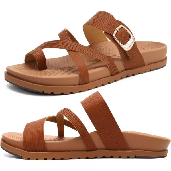 KuaiLu Womens Orthotic Slides Fashion Strappy Flat Sandals With Comfortable Plantar Fasciitis Arch Support Summer Adjustable Braided Open Toe Cushion Womans Dressy Sandals Size5-11