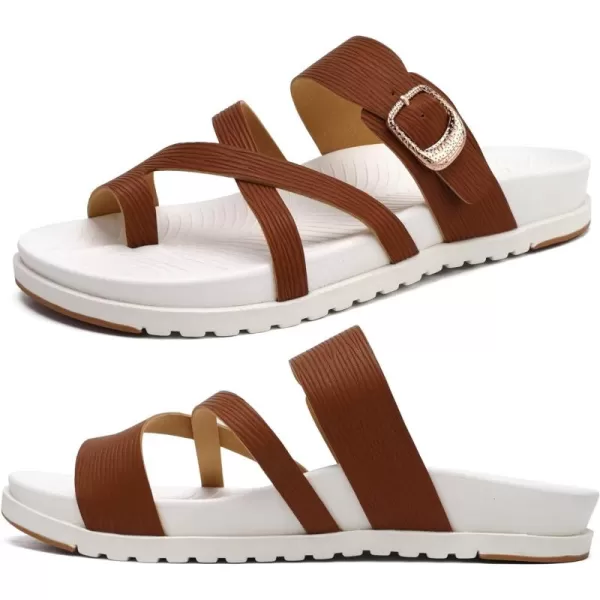 KuaiLu Womens Orthotic Slides Fashion Strappy Flat Sandals With Comfortable Plantar Fasciitis Arch Support Summer Adjustable Braided Open Toe Cushion Womans Dressy Sandals Size5-11