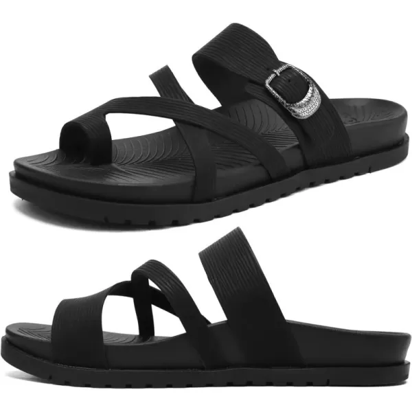 KuaiLu Womens Orthotic Slides Fashion Strappy Flat Sandals With Comfortable Plantar Fasciitis Arch Support Summer Adjustable Braided Open Toe Cushion Womans Dressy Sandals Size5-11