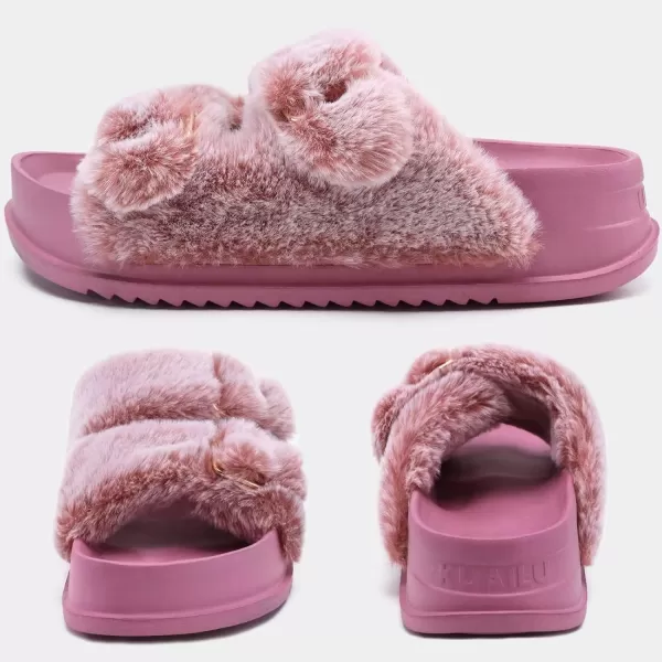 KuaiLu Womens Slides Soft Cushion Faux Fur Sandals for Women