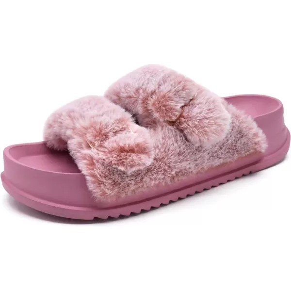 KuaiLu Womens Slides Soft Cushion Faux Fur Sandals for Women