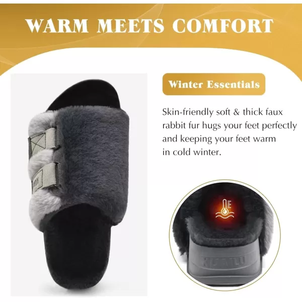 KuaiLu Womens Platform Slipper with Arch Support Soft Cushion Faux Fur Sandals Open Toe House Slipper Fluffy Slides Indoor Outdoor,6~12