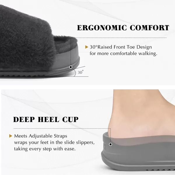 KuaiLu Womens Platform Slipper with Arch Support Soft Cushion Faux Fur Sandals Open Toe House Slipper Fluffy Slides Indoor Outdoor,6~12