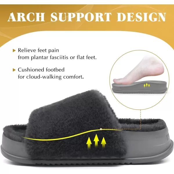 KuaiLu Womens Platform Slipper with Arch Support Soft Cushion Faux Fur Sandals Open Toe House Slipper Fluffy Slides Indoor Outdoor,6~12