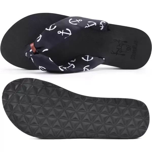 KuaiLu Women's Yoga Foam Flip Flops with Arch Support Thong Sandals Non-Slip Silk Black Size 5