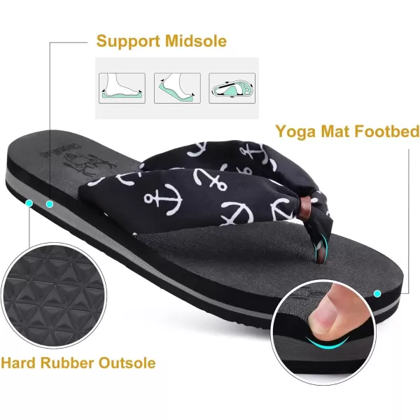 KuaiLu Women's Yoga Foam Flip Flops with Arch Support Thong Sandals Non-Slip Silk Black Size 5