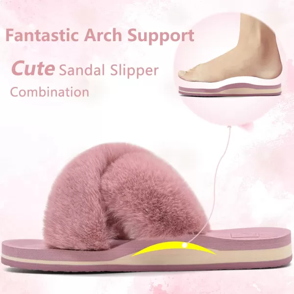 KuaiLu Womens Clog Slippers with Comfy Arch Support, Orthotic Plantar Fasciitis Memory Foam Ladies Slippers Warm Faux Fur Slip on Houes Shoes