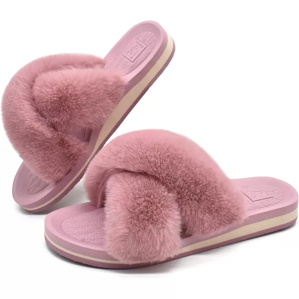 KuaiLu Womens Clog Slippers with Comfy Arch Support, Orthotic Plantar Fasciitis Memory Foam Ladies Slippers Warm Faux Fur Slip on Houes Shoes