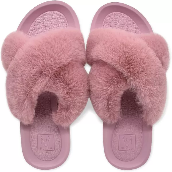 KuaiLu Womens Clog Slippers with Comfy Arch Support, Orthotic Plantar Fasciitis Memory Foam Ladies Slippers Warm Faux Fur Slip on Houes Shoes
