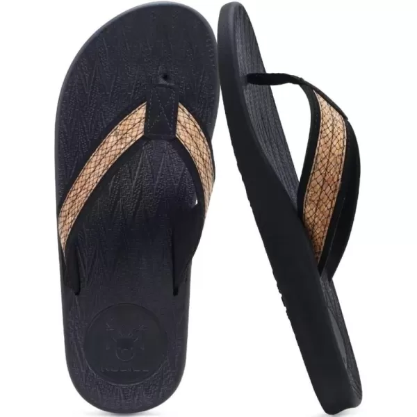 KuaiLu Mens Flip Flops Arch Support Comfortable Waterproof Open Toe Summer Beach Leather Thong Sandals Cushion Slip on Slippers