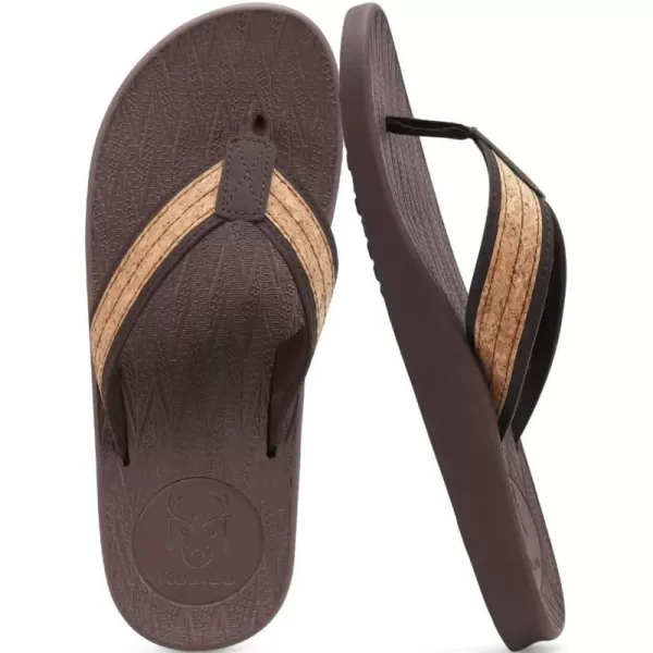 KuaiLu Mens Flip Flops Arch Support Comfortable Waterproof Open Toe Summer Beach Leather Thong Sandals Cushion Slip on Slippers