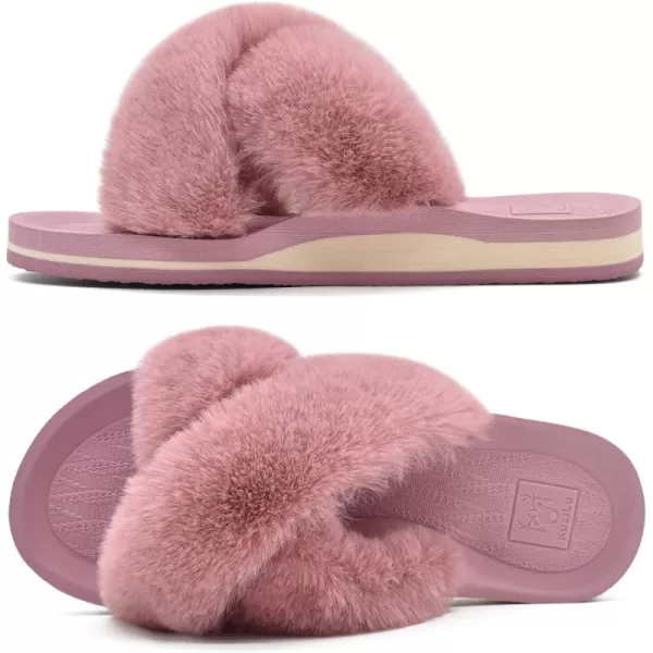 KuaiLu Womens Clog Slippers with Comfy Arch Support, Orthotic Plantar Fasciitis Memory Foam Ladies Slippers Warm Faux Fur Slip on Houes Shoes