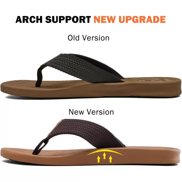 KuaiLu Mens Flip Flops Arch Support Comfortable Waterproof Open Toe Summer Beach Leather Thong Sandals Cushion Slip on Slippers