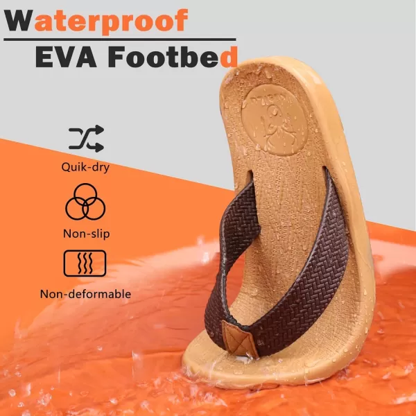 KuaiLu Mens Flip Flops Arch Support Comfortable Waterproof Open Toe Summer Beach Leather Thong Sandals Cushion Slip on Slippers