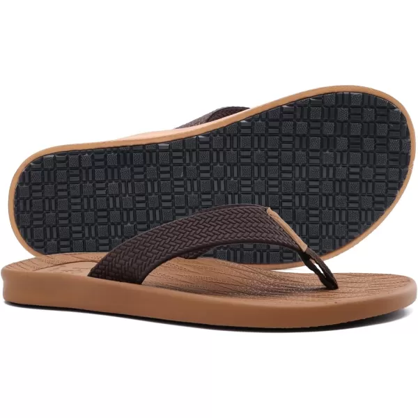 KuaiLu Mens Flip Flops Arch Support Comfortable Waterproof Open Toe Summer Beach Leather Thong Sandals Cushion Slip on Slippers