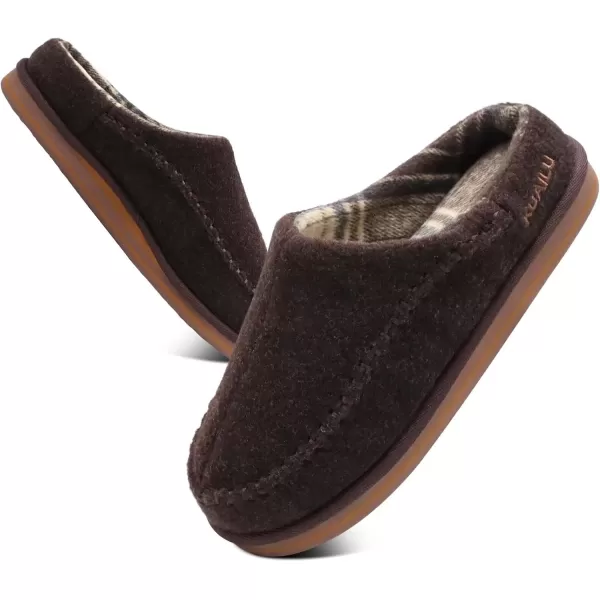 KuaiLu Mens Memory Foam Clog Slippers Comfy Handmade Stitch Microsuede Slip-on House Shoes With Arch Support Warm Faux Fur Lined Rubber Sole Indoor Outdoor