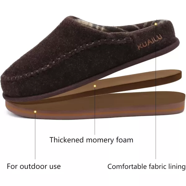 KuaiLu Mens Memory Foam Clog Slippers Comfy Handmade Stitch Microsuede Slip-on House Shoes With Arch Support Warm Faux Fur Lined Rubber Sole Indoor Outdoor