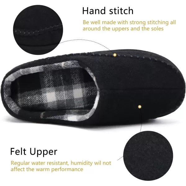 KuaiLu Mens Memory Foam Clog Slippers Comfy Handmade Stitch Microsuede Slip-on House Shoes With Arch Support Warm Faux Fur Lined Rubber Sole Indoor Outdoor