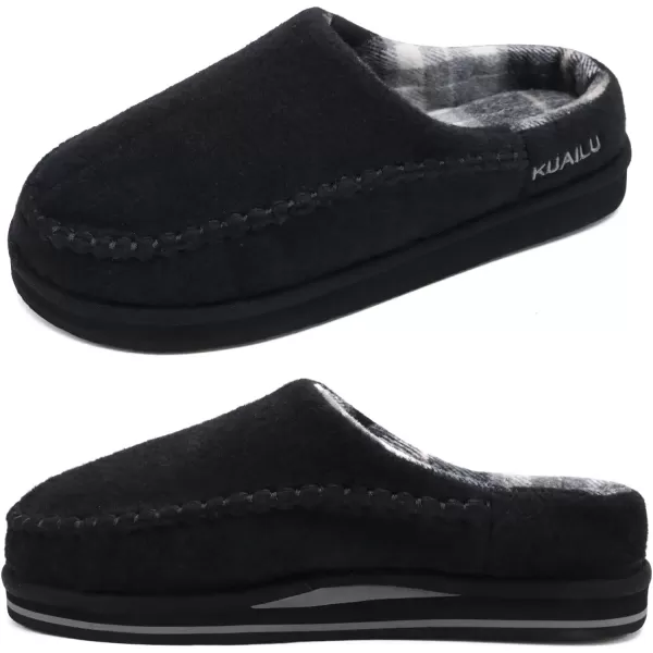 KuaiLu Mens Memory Foam Clog Slippers Comfy Handmade Stitch Microsuede Slip-on House Shoes With Arch Support Warm Faux Fur Lined Rubber Sole Indoor Outdoor