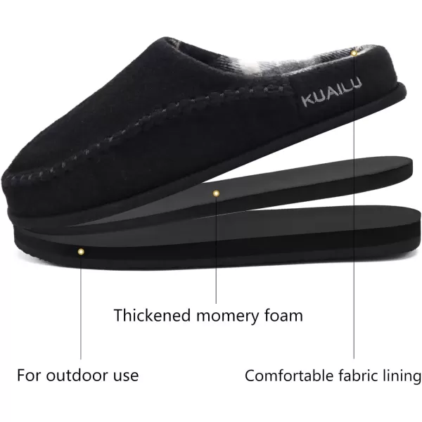 KuaiLu Mens Memory Foam Clog Slippers Comfy Handmade Stitch Microsuede Slip-on House Shoes With Arch Support Warm Faux Fur Lined Rubber Sole Indoor Outdoor
