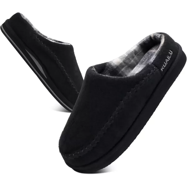 KuaiLu Mens Memory Foam Clog Slippers Comfy Handmade Stitch Microsuede Slip-on House Shoes With Arch Support Warm Faux Fur Lined Rubber Sole Indoor Outdoor