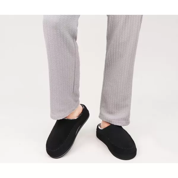 KuaiLu Mens Memory Foam Clog Slippers Comfy Handmade Stitch Microsuede Slip-on House Shoes With Arch Support Warm Faux Fur Lined Rubber Sole Indoor Outdoor