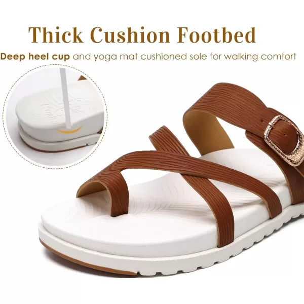 KuaiLu Womens Orthotic Slides Fashion Strappy Flat Sandals With Comfortable Plantar Fasciitis Arch Support Summer Adjustable Leather Braided Open Toe Cushion Womans Dressy Sandals Size5-11