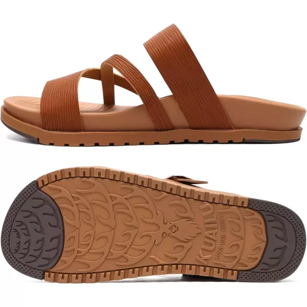 KuaiLu Womens Orthotic Slides Fashion Strappy Flat Sandals With Comfortable Plantar Fasciitis Arch Support Summer Adjustable Leather Braided Open Toe Cushion Womans Dressy Sandals Size5-11