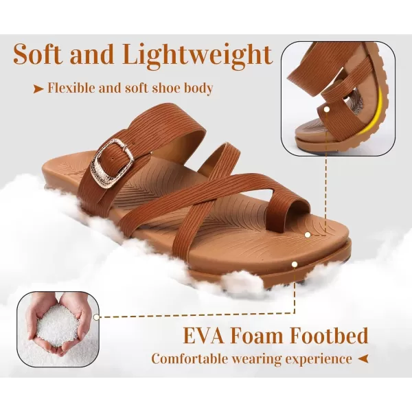 KuaiLu Womens Orthotic Slides Fashion Strappy Flat Sandals With Comfortable Plantar Fasciitis Arch Support Summer Adjustable Leather Braided Open Toe Cushion Womans Dressy Sandals Size5-11