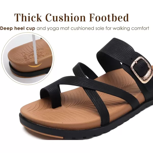 KuaiLu Womens Orthotic Slides Fashion Strappy Flat Sandals With Comfortable Plantar Fasciitis Arch Support Summer Adjustable Leather Braided Open Toe Cushion Womans Dressy Sandals Size5-11