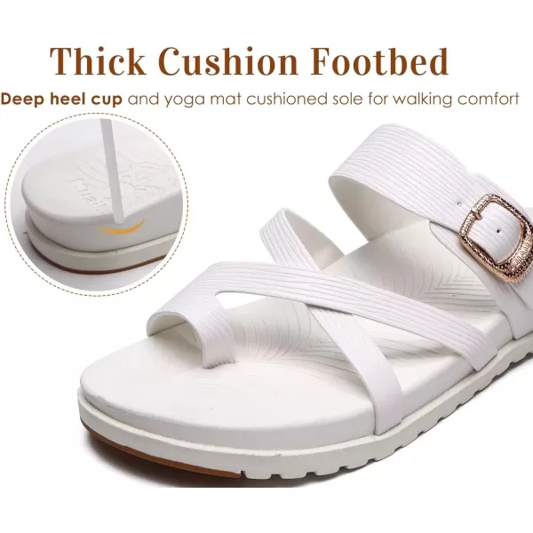 KuaiLu Womens Orthotic Slides Fashion Strappy Flat Sandals With Comfortable Plantar Fasciitis Arch Support Summer Adjustable Leather Braided Open Toe Cushion Womans Dressy Sandals Size5-11