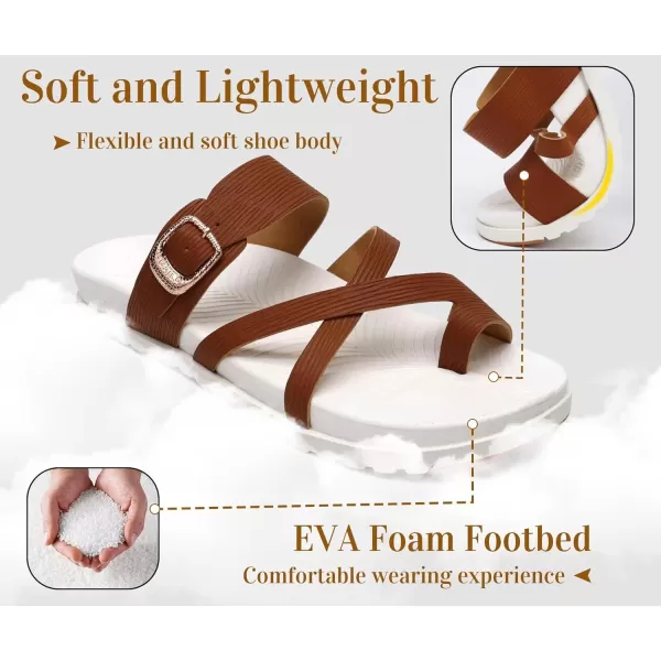 KuaiLu Womens Orthotic Slides Fashion Strappy Flat Sandals With Comfortable Plantar Fasciitis Arch Support Summer Adjustable Leather Braided Open Toe Cushion Womans Dressy Sandals Size5-11