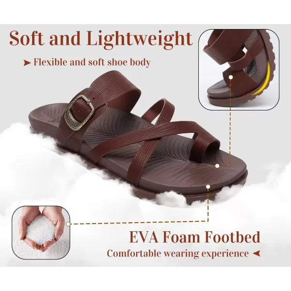 KuaiLu Womens Orthotic Slides Fashion Strappy Flat Sandals With Comfortable Plantar Fasciitis Arch Support Summer Adjustable Leather Braided Open Toe Cushion Womans Dressy Sandals Size5-11
