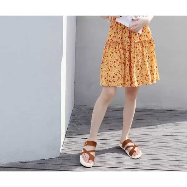 KuaiLu Womens Orthotic Slides Fashion Strappy Flat Sandals With Comfortable Plantar Fasciitis Arch Support Summer Adjustable Leather Braided Open Toe Cushion Womans Dressy Sandals Size5-11