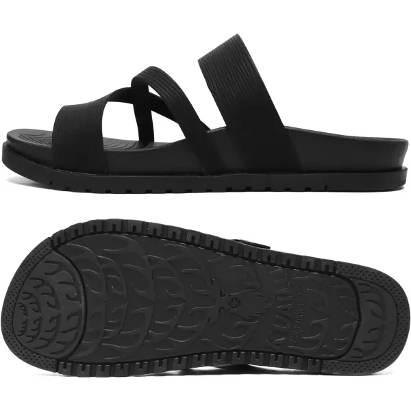 KuaiLu Womens Orthotic Slides Fashion Strappy Flat Sandals With Comfortable Plantar Fasciitis Arch Support Summer Adjustable Leather Braided Open Toe Cushion Womans Dressy Sandals Size5-11