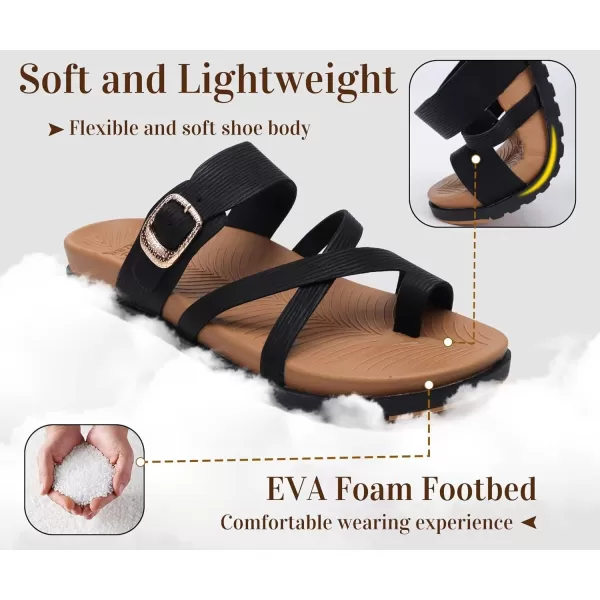 KuaiLu Womens Orthotic Slides Fashion Strappy Flat Sandals With Comfortable Plantar Fasciitis Arch Support Summer Adjustable Leather Braided Open Toe Cushion Womans Dressy Sandals Size5-11