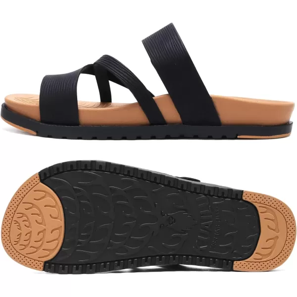 KuaiLu Womens Orthotic Slides Fashion Strappy Flat Sandals With Comfortable Plantar Fasciitis Arch Support Summer Adjustable Leather Braided Open Toe Cushion Womans Dressy Sandals Size5-11