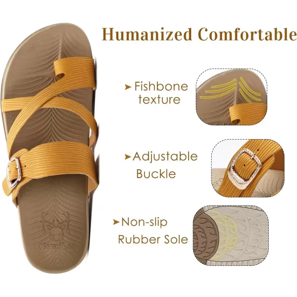 KuaiLu Womens Orthotic Slides Fashion Strappy Flat Sandals With Comfortable Plantar Fasciitis Arch Support Summer Adjustable Leather Braided Open Toe Cushion Womans Dressy Sandals Size5-11