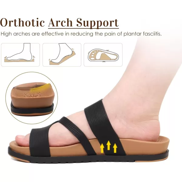 KuaiLu Womens Orthotic Slides Fashion Strappy Flat Sandals With Comfortable Plantar Fasciitis Arch Support Summer Adjustable Leather Braided Open Toe Cushion Womans Dressy Sandals Size5-11
