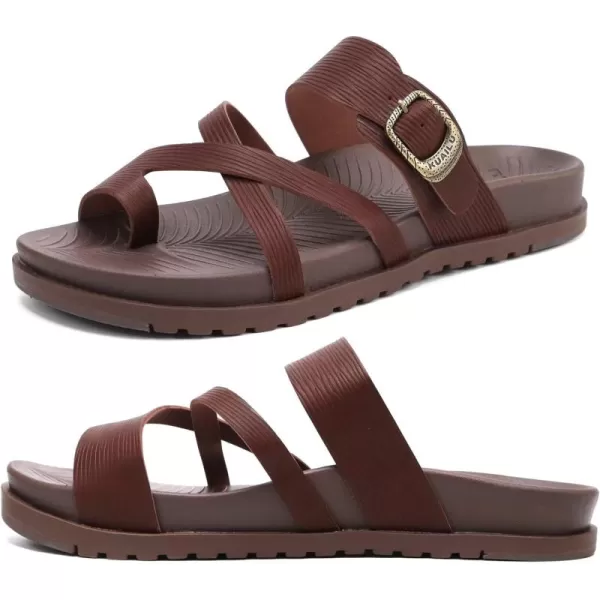 KuaiLu Womens Orthotic Slides Fashion Strappy Flat Sandals With Comfortable Plantar Fasciitis Arch Support Summer Adjustable Leather Braided Open Toe Cushion Womans Dressy Sandals Size5-11