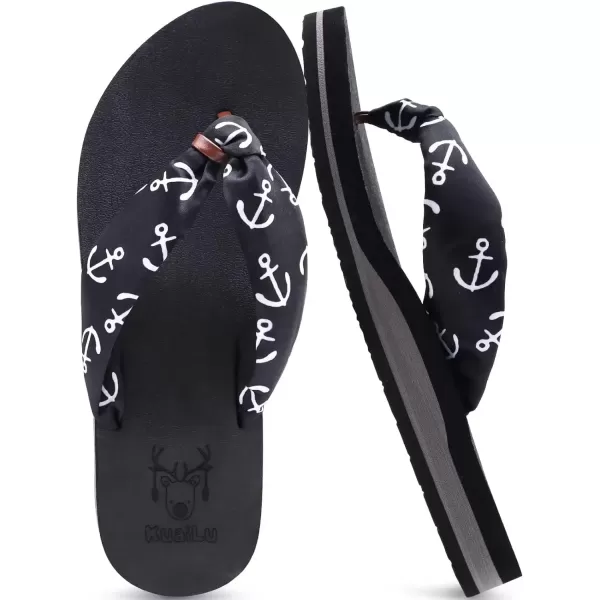 imageKuaiLu Flip Flops Women Yoga Foam Ladies Comfort Arch Support Summer Beach Casual Thong SandalsBlack