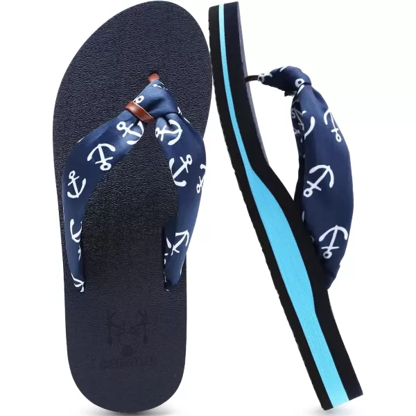 imageKuaiLu Flip Flops Women Yoga Foam Ladies Comfort Arch Support Summer Beach Casual Thong SandalsBlue