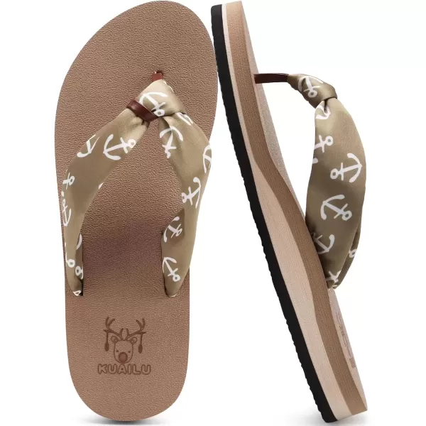 imageKuaiLu Flip Flops Women Yoga Foam Ladies Comfort Arch Support Summer Beach Casual Thong SandalsKhaki
