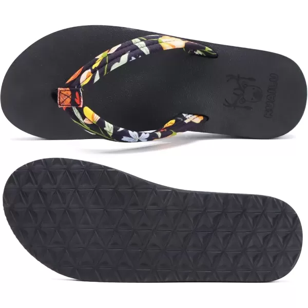imageKuaiLu Womens Arch Support Flip Flops Ladies Comfort Lightweight Soft Yoga Mat Thong SandalsBlack