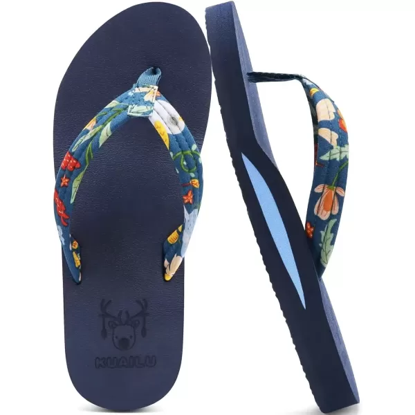 imageKuaiLu Womens Arch Support Flip Flops Ladies Comfort Lightweight Soft Yoga Mat Thong SandalsBlue