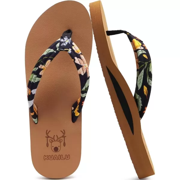 imageKuaiLu Womens Arch Support Flip Flops Ladies Comfort Lightweight Soft Yoga Mat Thong SandalsKhaki