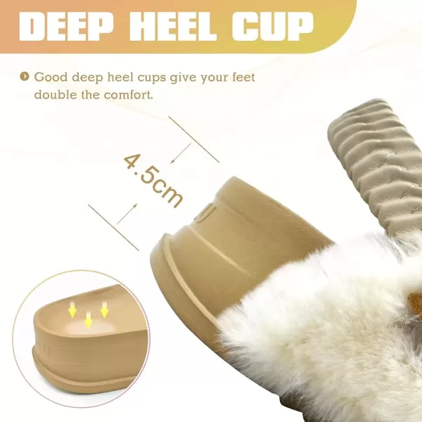 imageKuaiLu Womens Fuzzy Criss Cross Band Platform Slippers Arch Support Furry Faux Fur Ladies Open Toe Cozy Soft Plush Fleece Comfy House Shoes SandalsBeige