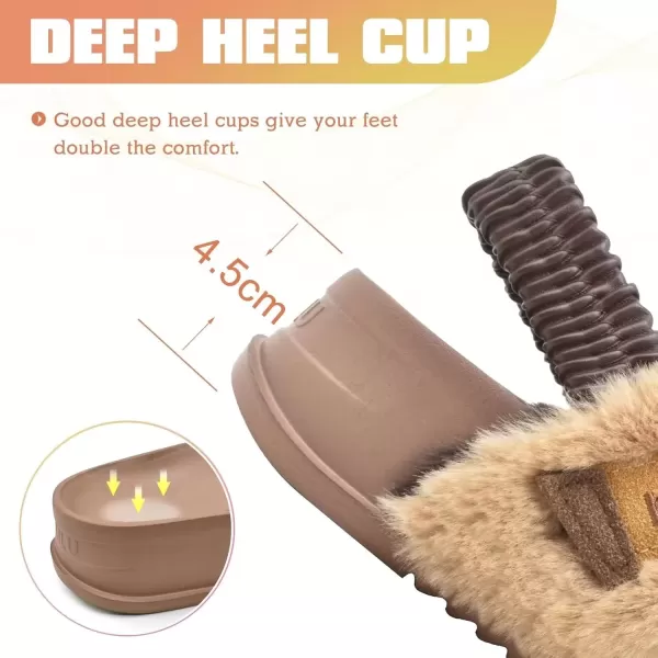 imageKuaiLu Womens Fuzzy Criss Cross Band Platform Slippers Arch Support Furry Faux Fur Ladies Open Toe Cozy Soft Plush Fleece Comfy House Shoes SandalsBrown